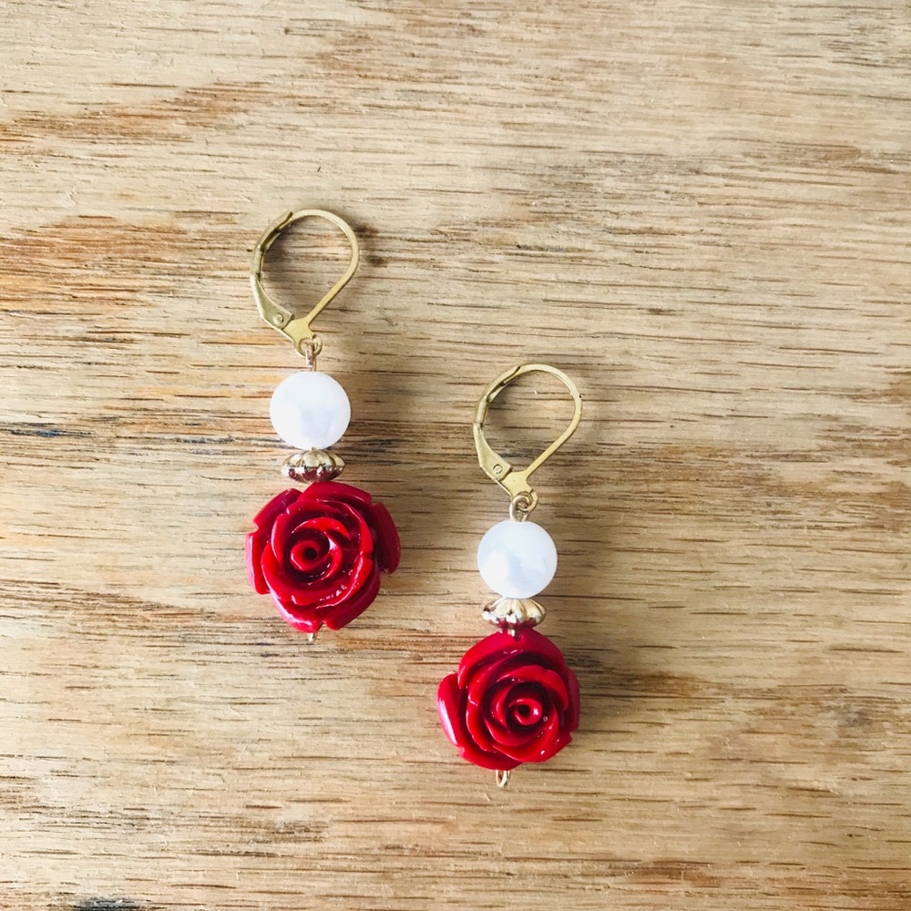 Red Rose Hang Down Earrings